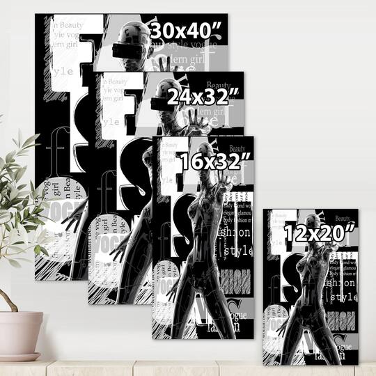 Designart - Monochrome Cyborg Body II - Modern Canvas Wall Art Print